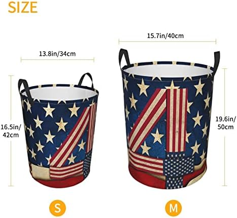 4 de julho de bandeira patriótica em torno da cesta de lavanderia, roupas grandes para armazenamento Oxford Oxford Home Storage,