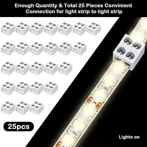Fita de luz LED sem soldas de 25 pacote fita de luz LED Fita para fita adesiva Conector de bloco de terminal 2 conectores de LED