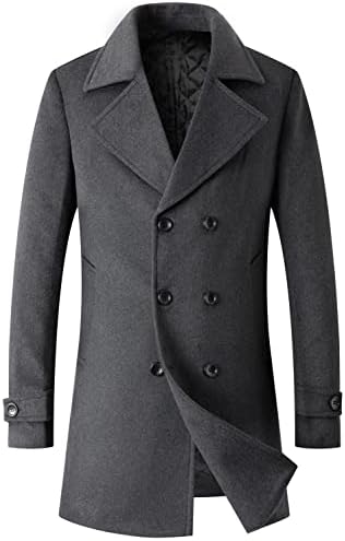 Chouyatou Men's Classic Double Bastted Wrond Blend Pea Casat Mid Long Trench Coat