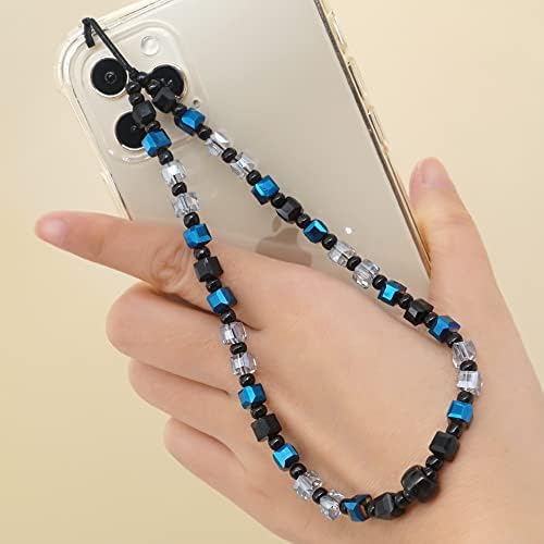 Isysuii Phone Phone Pounded Strap, charm de telefone com miçangas de pérola arco-íris artesanal de cristal colorido com cinta de cinta