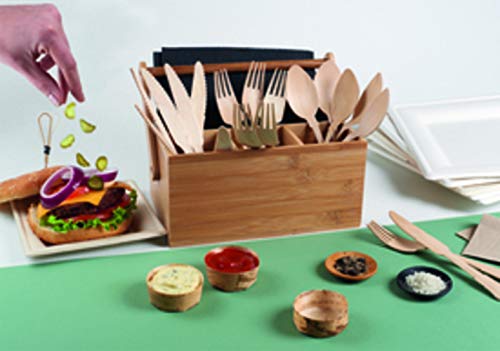 Packnwood 210BTOOL1 - Organizador de utensílios de cozinha de bambu - Contêiner de utensílio de bambu com alça - caixas de ferramentas