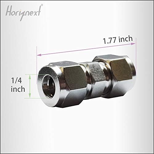 HorizNext Aço inoxidável de aço de compressão de ajuste, união, metrô de 1/4 OD. Adaptador reto
