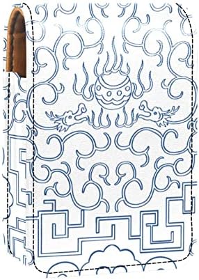 Caixa de batom de Oryuekan, bolsa de maquiagem portátil fofa bolsa cosmética, organizador de maquiagem do suporte do batom, padrão de dragão tradicional chinês Vintage azul vintage