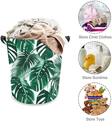 Lavanderia cesto de palmeira tropical folhas01 cesto de lavanderia com alças cesto dobrável saco de armazenamento de roupas sujas para quarto, banheiro, livro de roupas de brinquedo