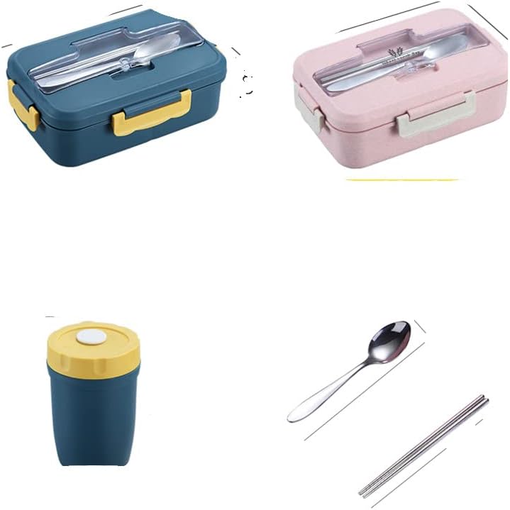 Lancheira de palha de trigo com compartimentos portátil Bento Box Japanese estilo de vazamento em estilo de vazamento para crianças com utensílios de mesa