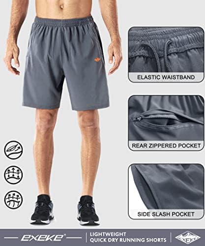 Exeke Men's Quick Dry Brethol Shorts leves de treino de ginástica com bolsos com zíper