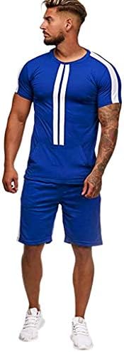Roupa de bloco de cores esportivas para masculino de verão, camisetas de manga curta de 2 peças de manga curta e shorts