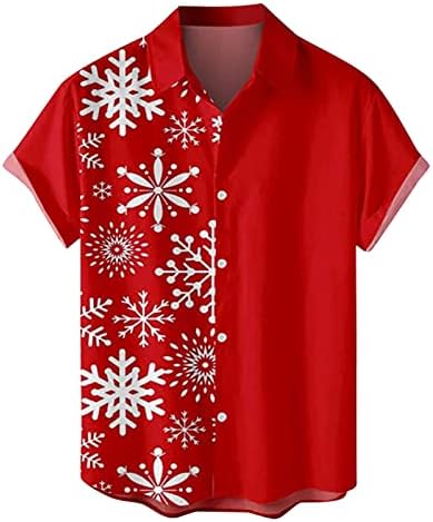 Zdfer Christmas Mens botão para baixo camisas de manga curta, Ugly Xmas Snowflake Print Bowling Shirt Casual Party Designer Tops