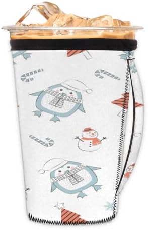 BONITO URNO Pinguim Inverno 04 Manga de café gelada reutilizável com manga de xícara de neoprene para refrigerante, café com leite,