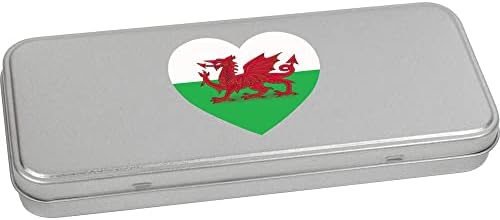 Azeeda 'Welsh Flag Heart' Metal Articled Stationery Tin/Storage Box