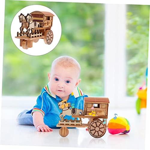Toyvian 1pc Modelo de carruagem de madeira para crianças Toys educacionais CAROUSEL Música Caixa Música Carruagem Stagecoach 3D