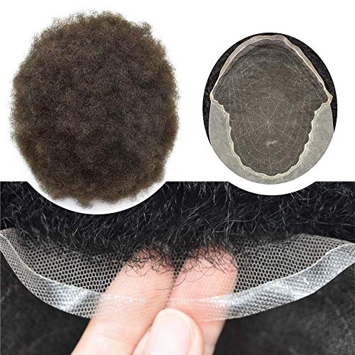 Toupee Afro para homens negros unidade de substituição de cabelo cacheado para homens negros unidade de cabelo afro tecel preto hairpiece Q6 Human Human Transpare Swiss Lace Front Afro -American Afro Wavy Mens Hair Hair System
