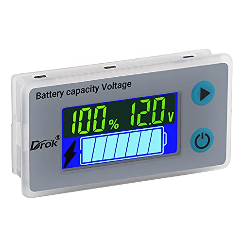 Monitor de capacidade da bateria de 12p 12V, Drok 10-100V 24V 36V 48V Bateria digital Status Tester Medidor, percentual de nível percentual