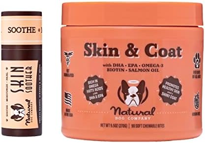 Pacote de pele e revestimento da empresa de cães naturais, suplemento de pele e casaco + suplemento de pele de cura, promove