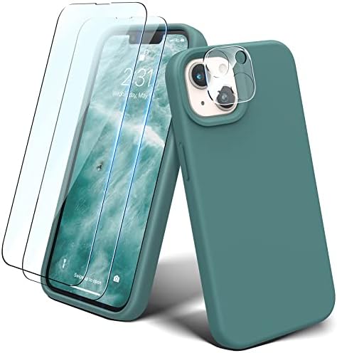 Oxbot projetado para iPhone 13 Case Silft Silicone TPU Anti-arranhão Microfiber Caso corporal inteiro à prova de choque protetor, com [Protetor de Lente de Câmera de Vidro de Vidro de 2x 2x para 13 Green