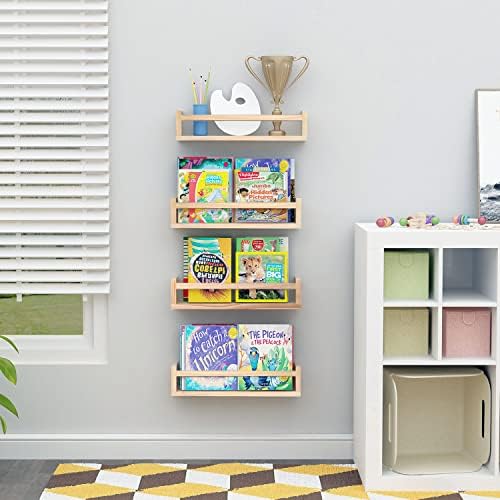Prateleiras de livros de berçário Conjunto de estantes de parede de 4 ，17 polegadas para crianças, perfeitas para o quarto do bebê, cozinha, quarto e banheiro.