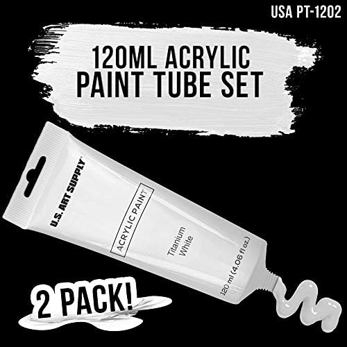 Artistas de suprimentos de arte dos EUA tinta colorida acrílica, branco de titânio, 2 tubos de 120 ml extra -grande - grau profissional,