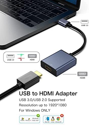 Adaptador USB para HDMI Gusslm, USB 3.0/2.0 para HDMI para vários monitores 1080p compatíveis com Windows XP/7/8/8/10/11