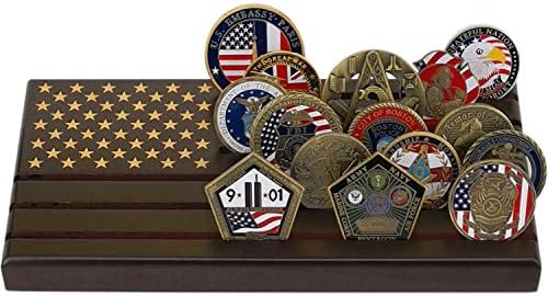 Lzwin 6 linhas portador de moedas, Exército dos EUA Exército Colecionável Desafio Coin Exibir estação American Flag Wood Stand,