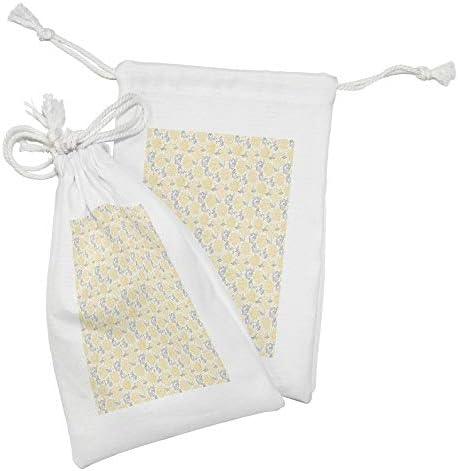 Conjunto de bolsas de tecido floral de Ambesonne de 2, esboço detalhado de flores peônias e folhas de ilustração de