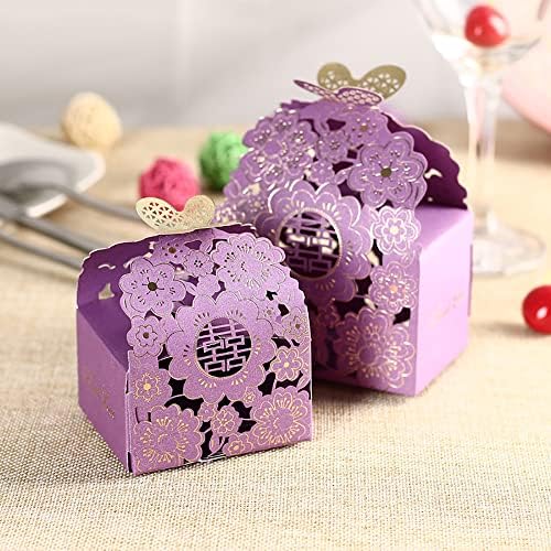 40 Pack Flower Butterfly Laser Cutty Caixas de doces de casamento com festas de faixa de faixa de faixa de faixa