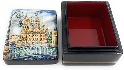 Caixa de jóias decorativas exclusivas em miniatura russa de laca São Petersburgo.