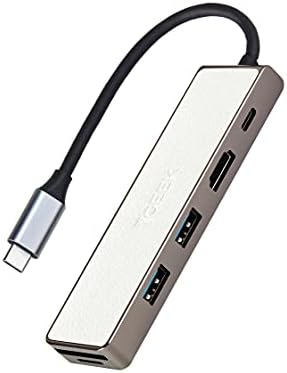 Tgeek pu de couro USB c cubo | Adaptador multiporto USB C e HDMI de 6 em 1 com 4K HDMI, 2 portas USB 3.0, leitores de