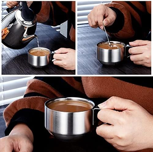 SZCXTOPPOP 6,8 oz de xícaras de café em aço inoxidável Conjunto de 4 caneca, isolamento duplo empilhável canecas de café de metal com rack de suporte, perfeito para bebidas frias ou bebida quente