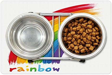 Tapete de estimação do arco-íris lunarable para comida e água, tinta de aparência acrílica com arco-íris impresso
