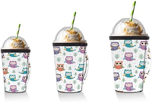 Owl Theme Reutilable Iced Coffee Sleeves Neoprene Copa da copa com alça para bebidas frias Bebidas Drink Sleeve por 30-32oz