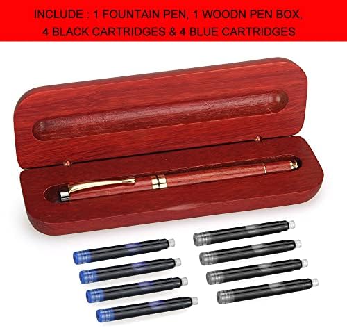 Ayiaren Wooden Melhor Presente de caneta com caneta com caneta, 4 preto e 4 tinta azul, caneta de tinta de escrita