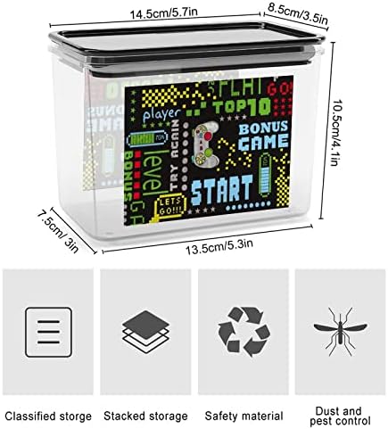 Pixel Game Style Plástico Caixa de armazenamento de alimentos Recipientes com tampas de arroz balde selado para organização de cozinha