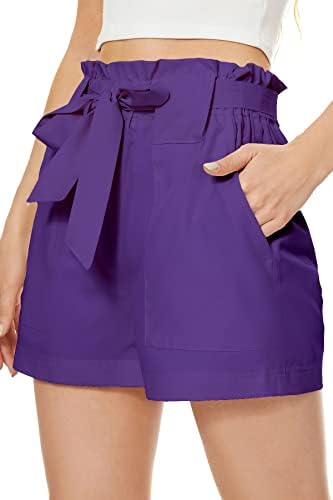 Shorts kingfen para mulheres bowknot com cinto de cinto de cintura alta de cintura alta de cintura alta para mulheres