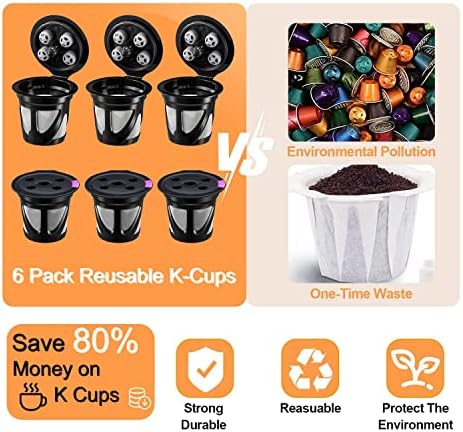 6 xícaras K reutilizáveis ​​para Keurig K Supreme e K Supreme Plus, vagens de café reutilizáveis ​​com 5 orifícios para