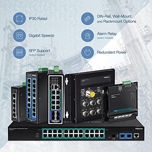 Trendnet 5-porta endurecida Industrial Gigabit Din-Rail, capacidade de comutação de 10 Gbps, interruptor de rede nominal IP30, Rail