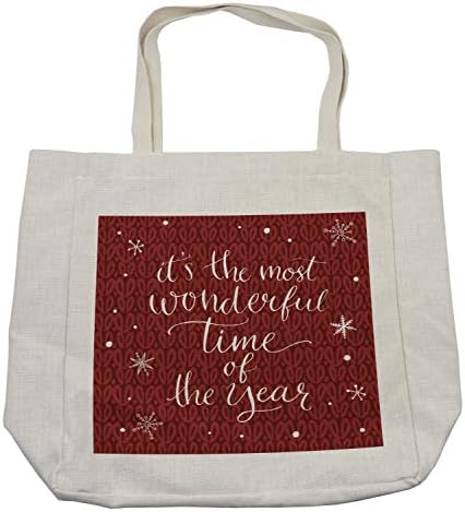 Ambesonne dizendo bolsa de compras, conceito de Natal é a época mais maravilhosa do ano, frase e flocos de neve, bolsa