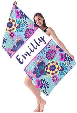 Compre toalhas de praia personalizadas para mulheres, toalhas de banho personalizadas com nome, Floras Flowers Microfibre Tamanho grande Toalhas de praia personalizadas 30 × 60 polegadas