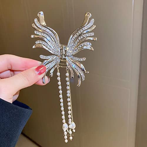 Armadia de cabelos de borboleta Taxagem de diamante Pearl Tassel Grande metal de cabelos com borboleta Clip