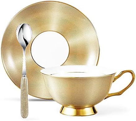 Houkai Gold Stripe European Bone China porcelana Copa de café de alta grau Cerâmica de chá de chá da tarde com pires