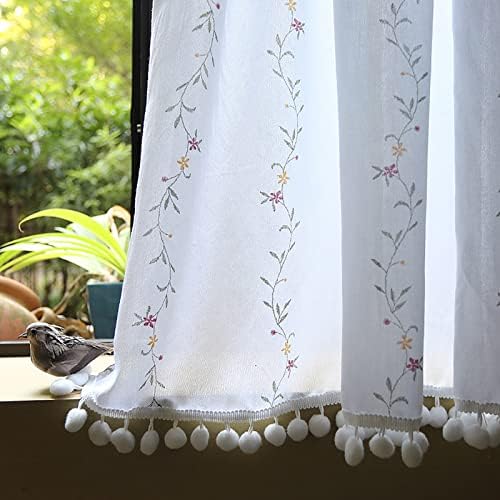 Cortinas de camada de café, cortina de painel curto da cozinha, cortinas de bordado de algodão bordado de meia janela, para salas
