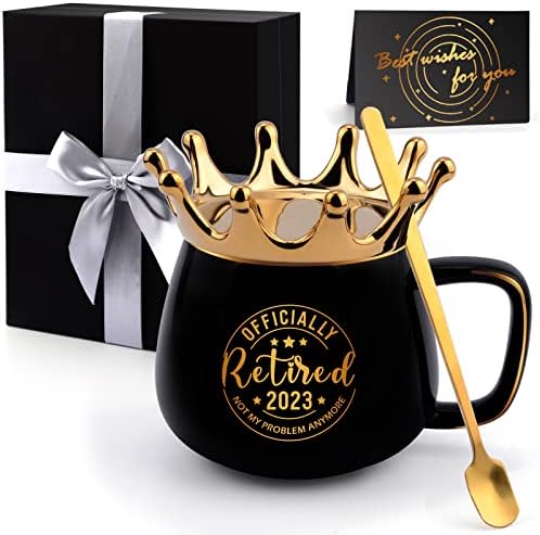 2023 Presentes de aposentadoria para mulheres, Black Gold Funny Crown Coffee Canecas Crown Canecas Presente para mamãe feminina