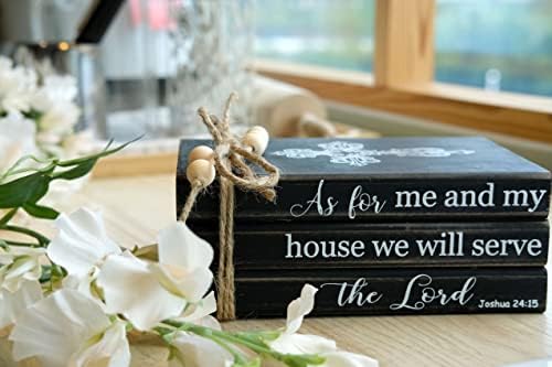 Livducot como para mim e minha casa serviremos o Lord Sign - Farmhouse Faux Wood Decorative Books Stack for Decoration - A decoração cristã de lareira de decoração de manto perfeita para casa - preto