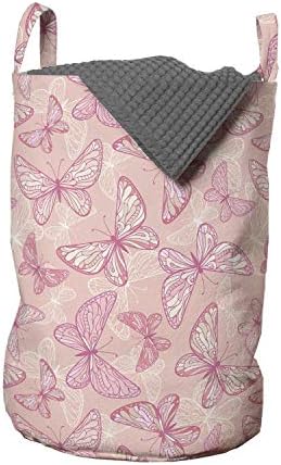 Bolsa de lavanderia rosa pálida de Ambesonne, borboletas ornamentadas obras de arte temáticas românticas femininas, cesta de cesto com