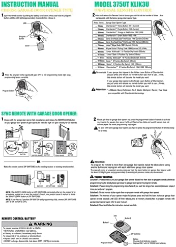 17 em 1 Substituição de abertura de porta de garagem para elevador 375ut 375lm 380ut Universal Remote by Northamerica Remote)