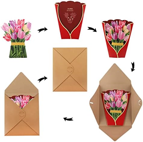Flores de papel Cartões pop -up - 12 polegadas de tamanho de vida para sempre tulipas de papel buquê de girassol em 3D cartões