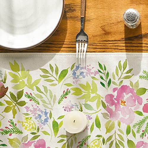 Modo Artóide Pink Flower Spring Table Runner, Decoração da mesa de jantar sazonal para festa em casa em casa 13x72 polegadas