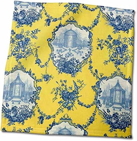 3d Rose Garden French Amarelo e Azul. Toalha de mão popular para imprimir toile, 15 x 22