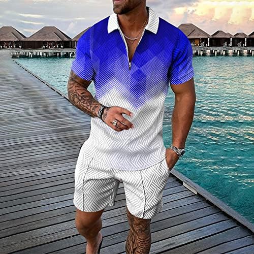 BMISEGM Summer Mens Suits Slim Fit Fit Men's Sportswear Print Color Cor de manga curta Camisa de camisa de camisa definida