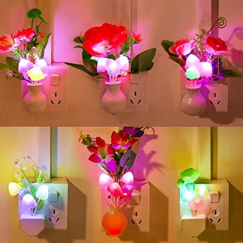 6 Pacote de pacote de cogumelos Night Lights Energing Energy LED Sensor de luz Light Sensor de parede Luzes noturnas, crianças
