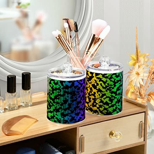 Keepreal Rainbow Gradiente Camo Qtip Holder Dispenser com tampas, 2pcs Plástico armazenamento de alimentos Carteiras, recipientes de jarro de boticário para armazenamento de organizador de vaidade